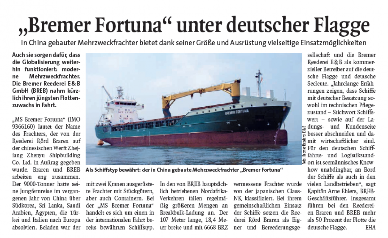 „Bremer Fortuna“ unter deutscher Flagge